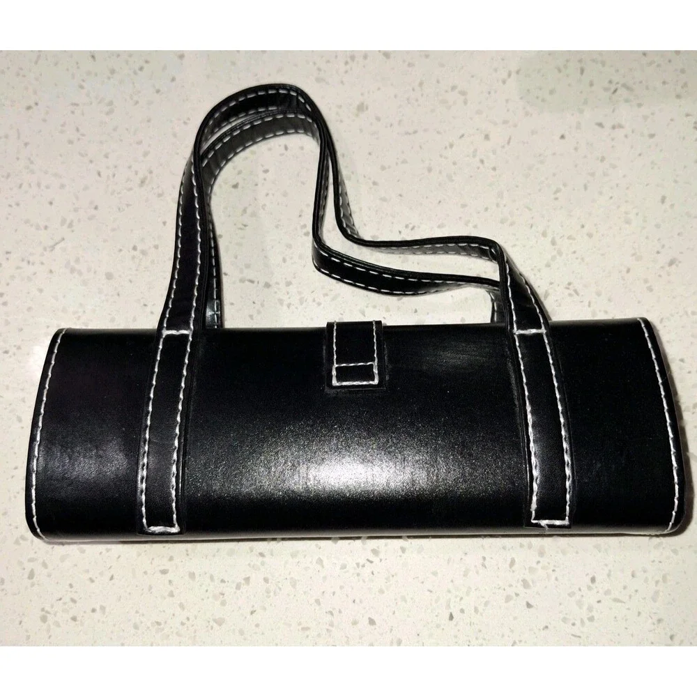 Black Small Rectangular Handbag Cosmetic Purse with Decorative Silver Tone Studs